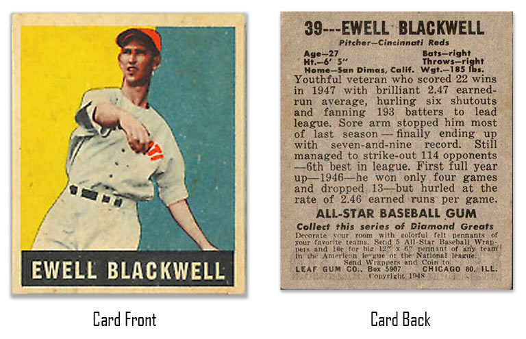 1948 Leaf Ewell Blackwell rookie card
