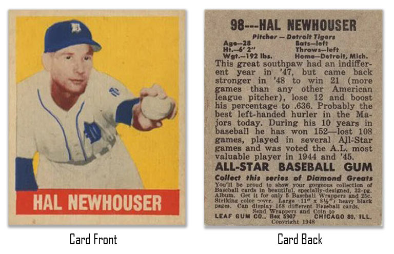 1948 Leaf Hal Newhouser rookie card