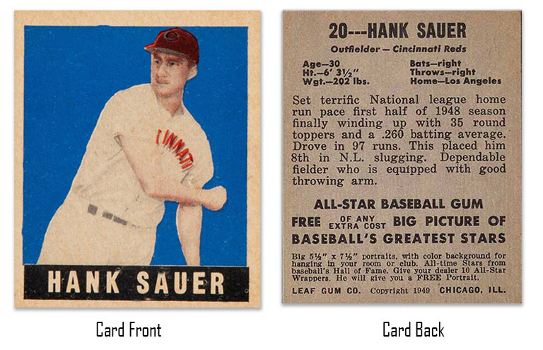 1948 Leaf Hank Sauer rookie card
