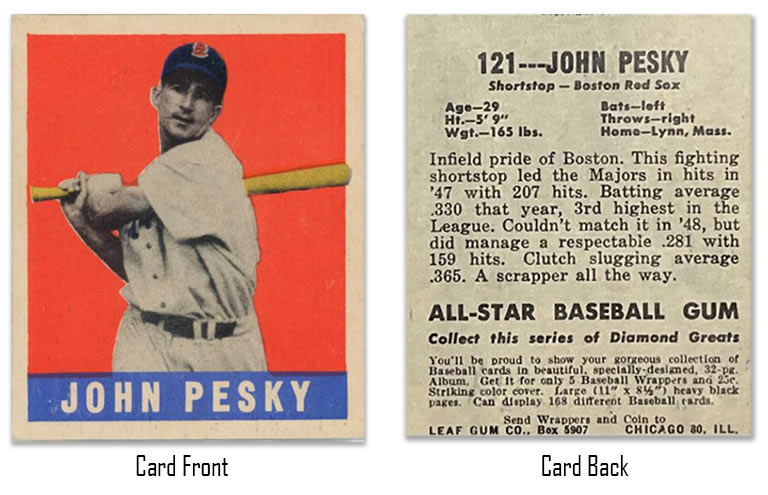 1948 Leaf Johnny Pesky rookie card