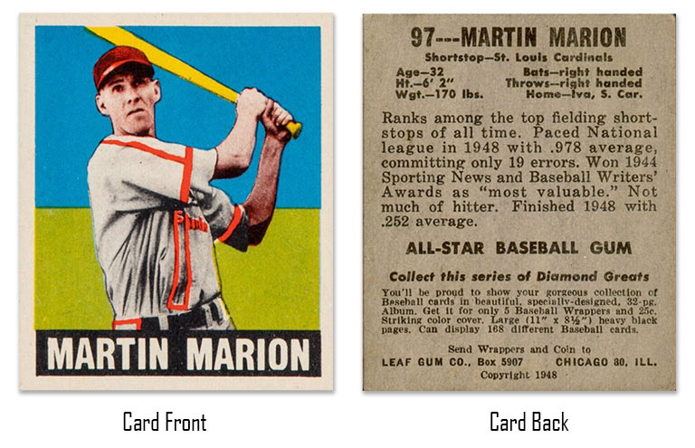 1948 Leaf Marty Marion rookie card