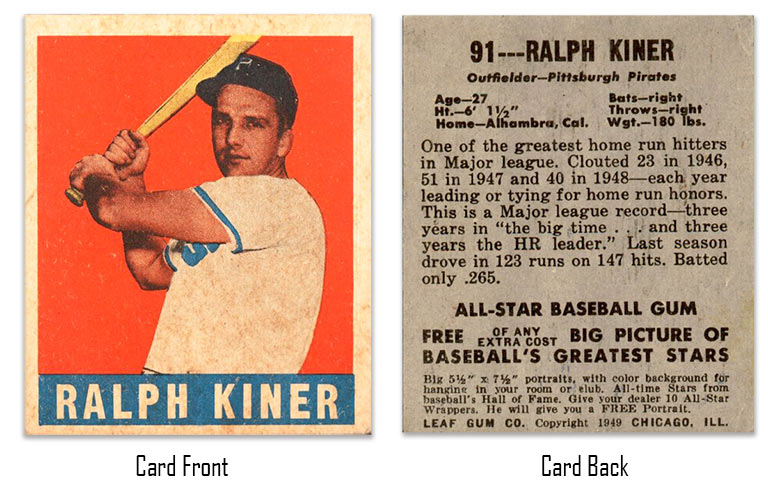 1948 Leaf Ralph Kiner rookie card