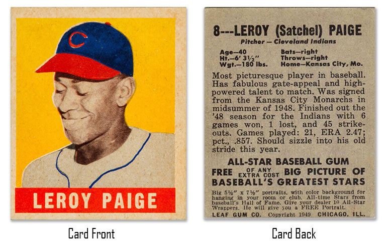 1948 Leaf Satchel Paige rookie card