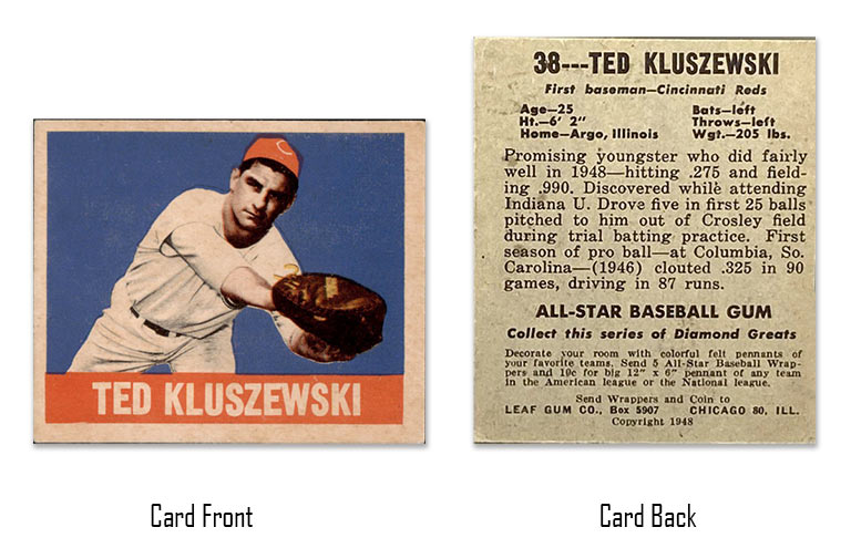 1948 Leaf Ted Kluszewski rookie card