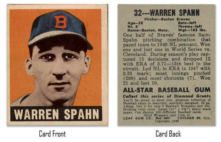 1948 Leaf Warren Spahn rookie card