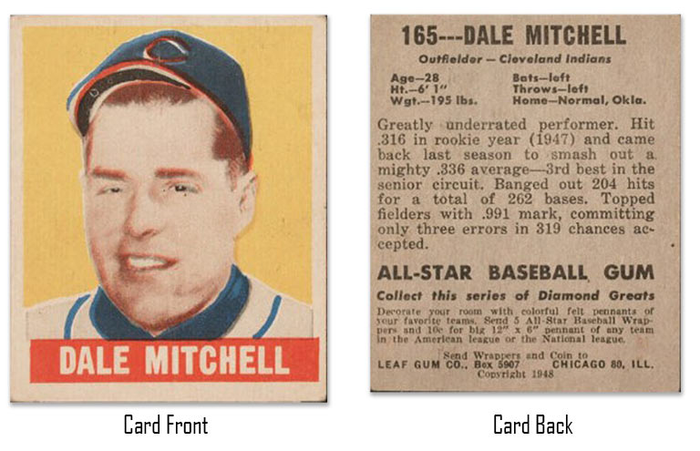 1948 Leaf dale mitchell rookie card