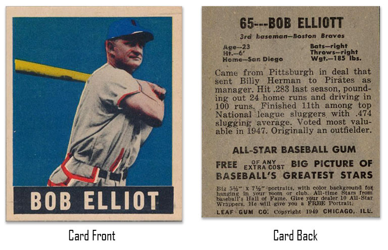 1948 leaf Bob Elliot rookie card