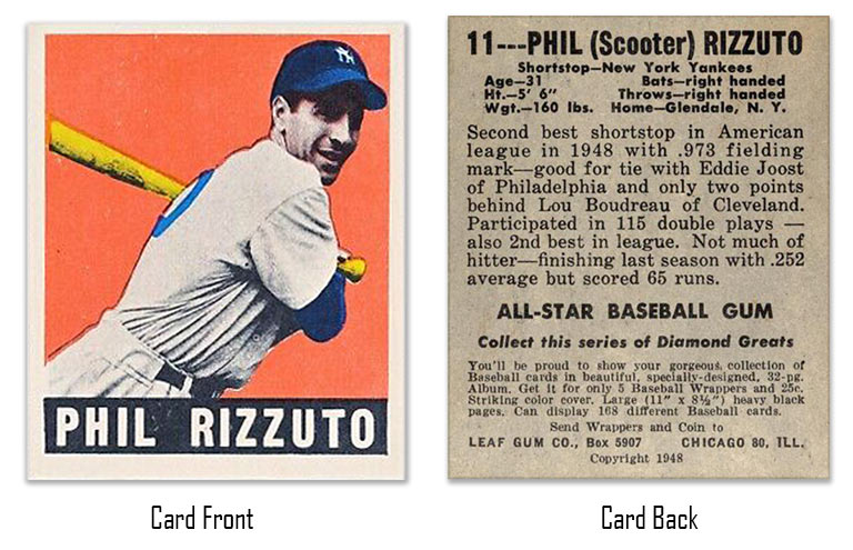 1948 Leaf phil rizzuto rookie card
