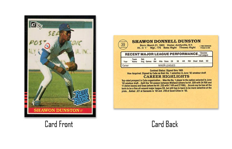 1985 Donruss Shawon Dunston baseball card #39