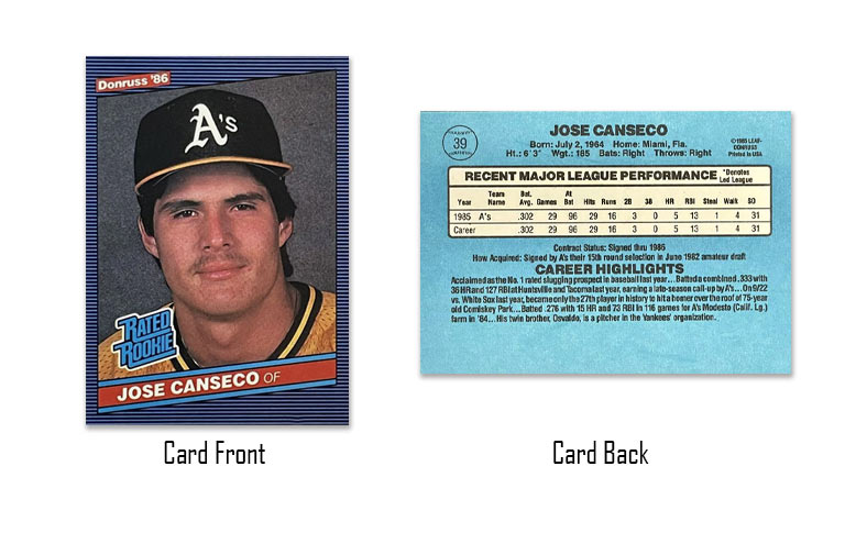 1986 Donruss Jose Canseco Rookie Card #39