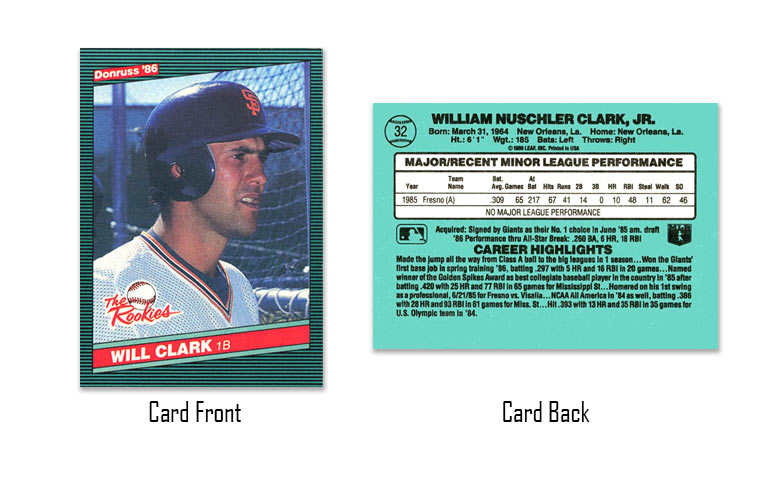 1986 Donruss Rookies Will Clark Card #32