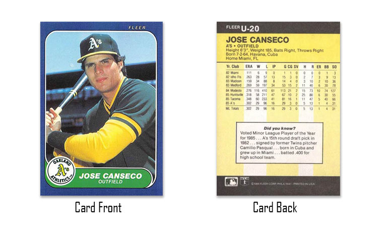 1986 Fleer Update Jose Canseco Rookie Card #U-20