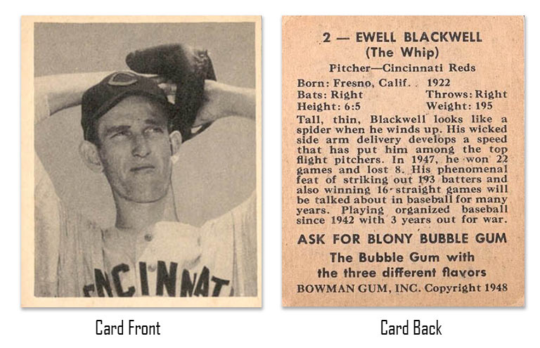 1948 Bowman Ewell Blackwell Rookie Card #2 front and back