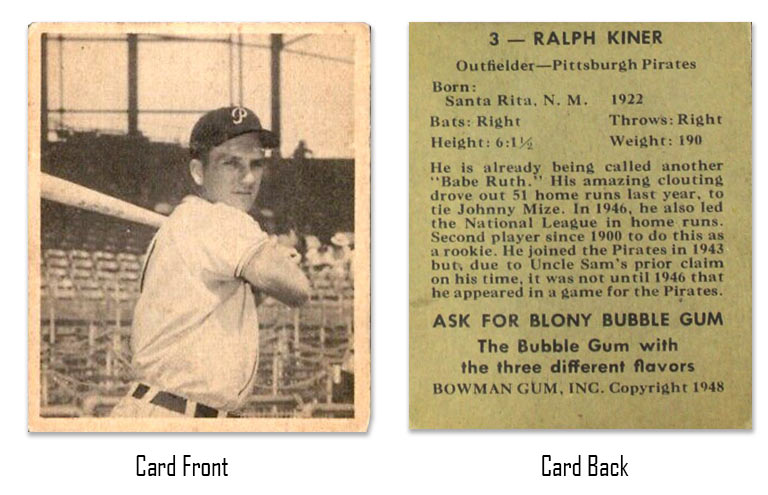1948 Bowman Ralph Kiner Rookie Card #3 front and back