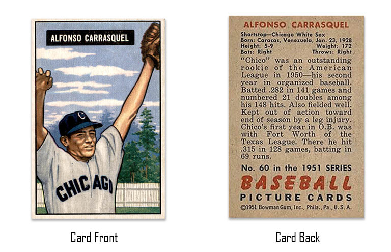 1951 Bowman Alfonso Carrasquel rookie card