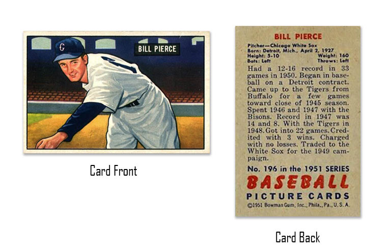 1951 Bowman Bill Pierce rookie card