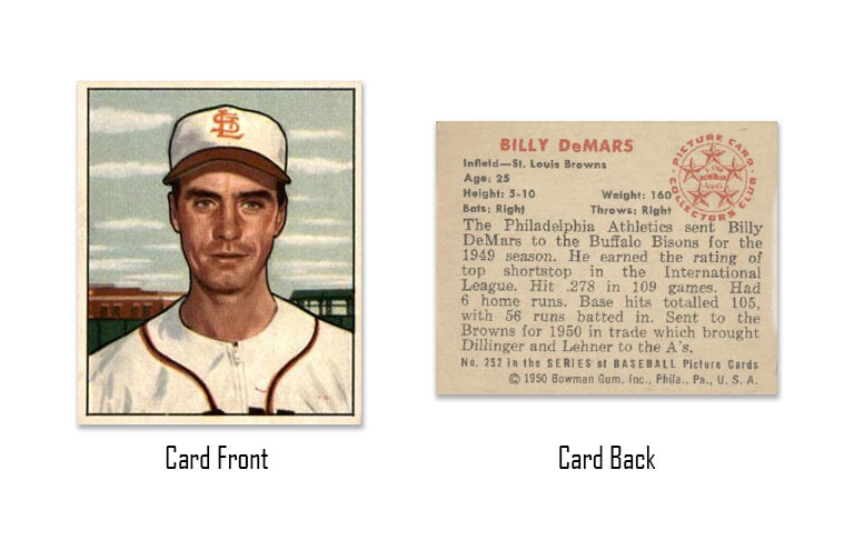 1950 Bowman baseball Billy Demars rookie card