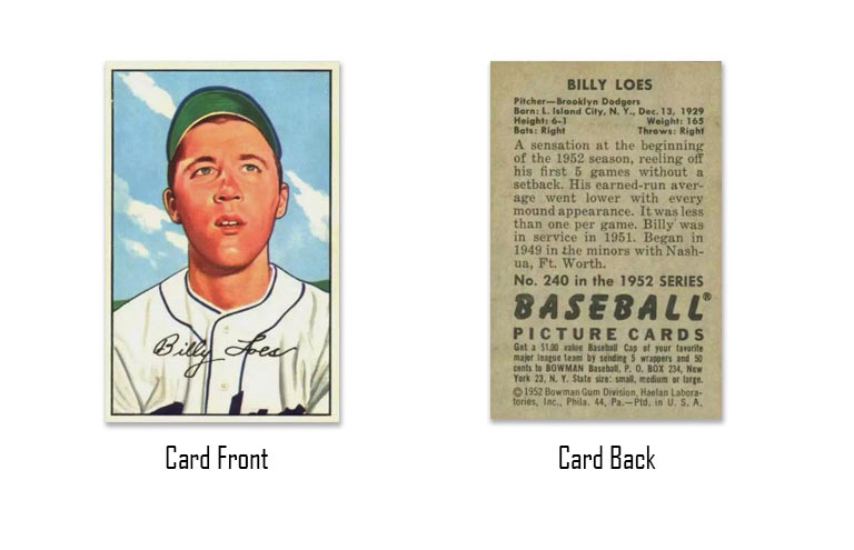 1952 Bowman Billy Loes Rookie Card #240