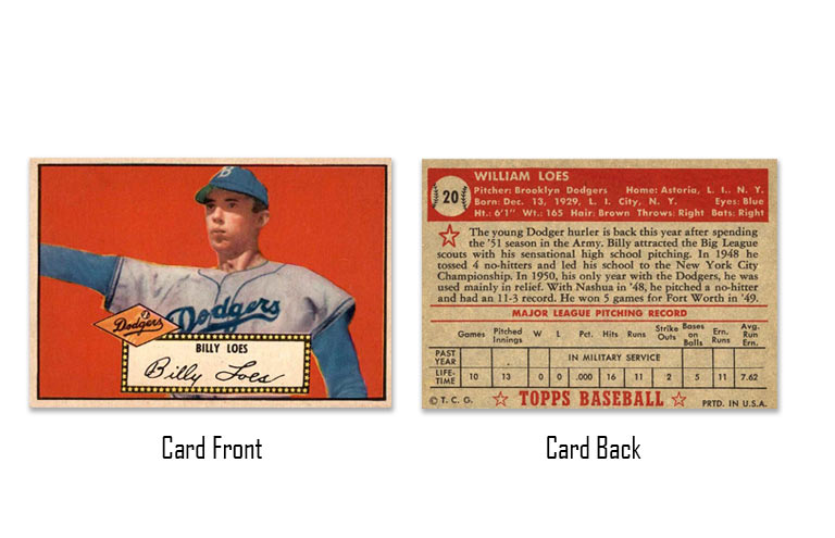 1952 Topps Billy Loes Rookie Card #20