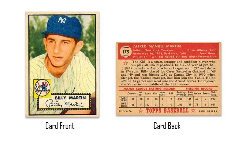 1952 Topps Billy Martin Rookie Card #175