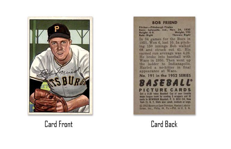 1952 Bowman Bob Friend Rookie Card #191