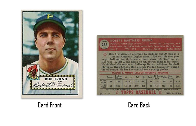 1952 Topps Bob Friend Rookie Card #233