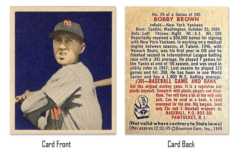 1949 Bowman Bobby Brown baseball card