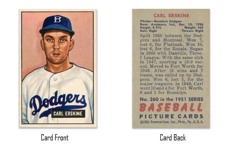 1951 Bowman Carl Erskine rookie card #260