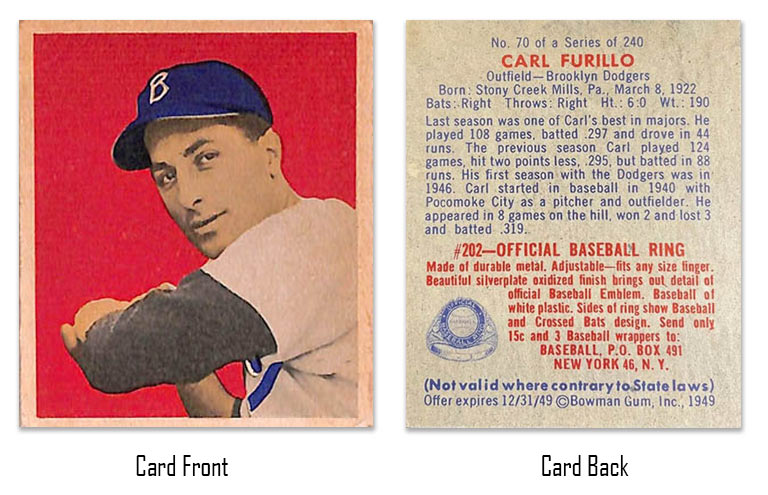 1949 Bowman Carl Furillo baseball card