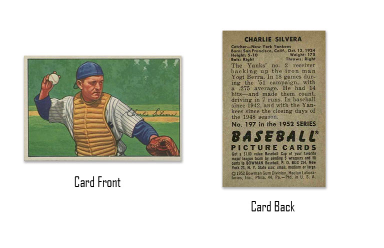 1952 Bowman Charlie Silvera Rookie Card #197