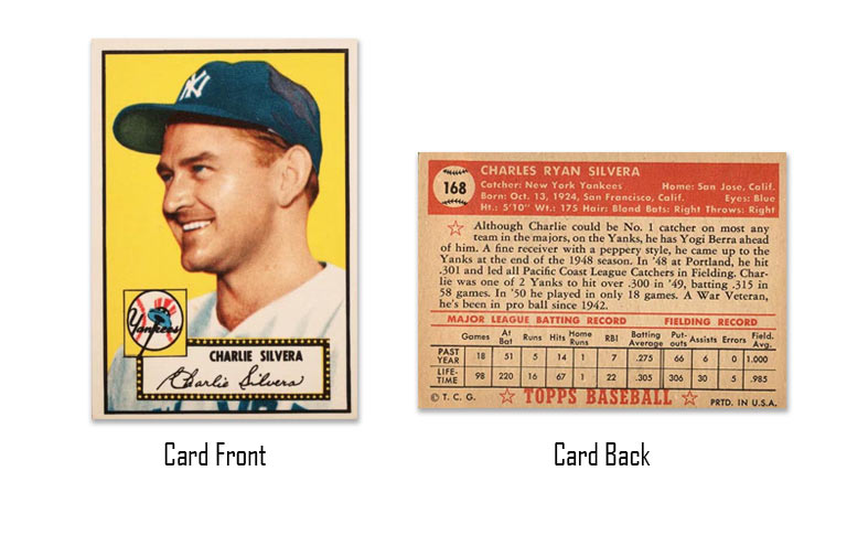 1952 Topps Charlie Silvera Rookie Card #168