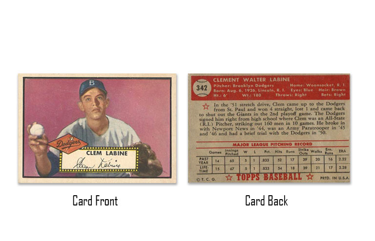 1952 Topps Clem Labine Rookie Card #342