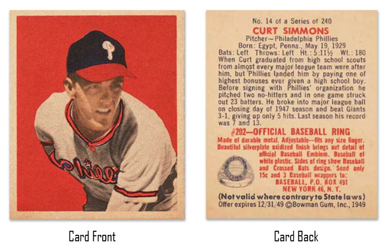 1949 Bowman Curt Simmons baseball card