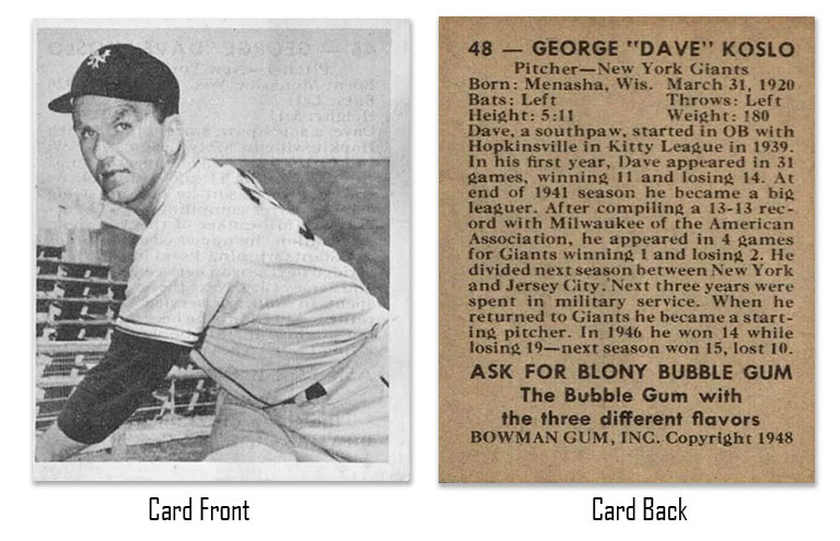 1948 Bowman Dave Koslo Rookie Card #48