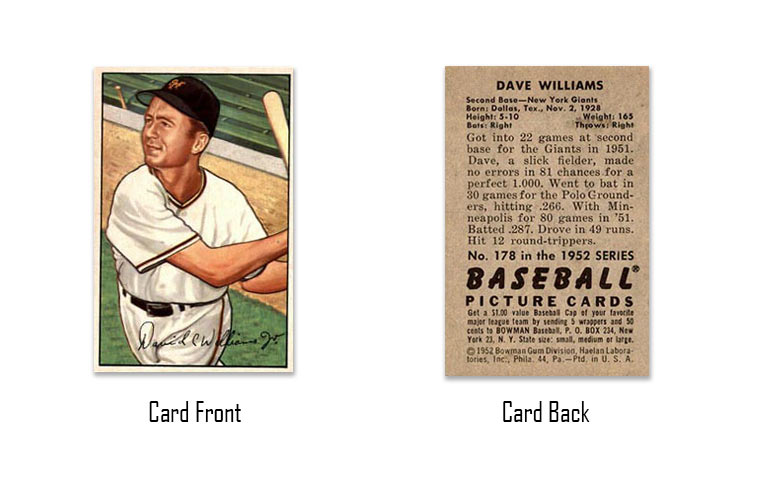 1952 Bowman Dave Williams Rookie Card #178