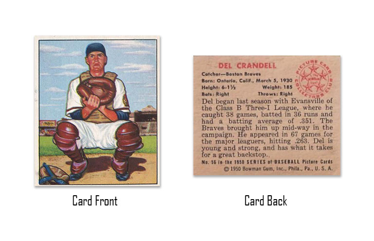 1950 Bowman Del Crandall rookie card