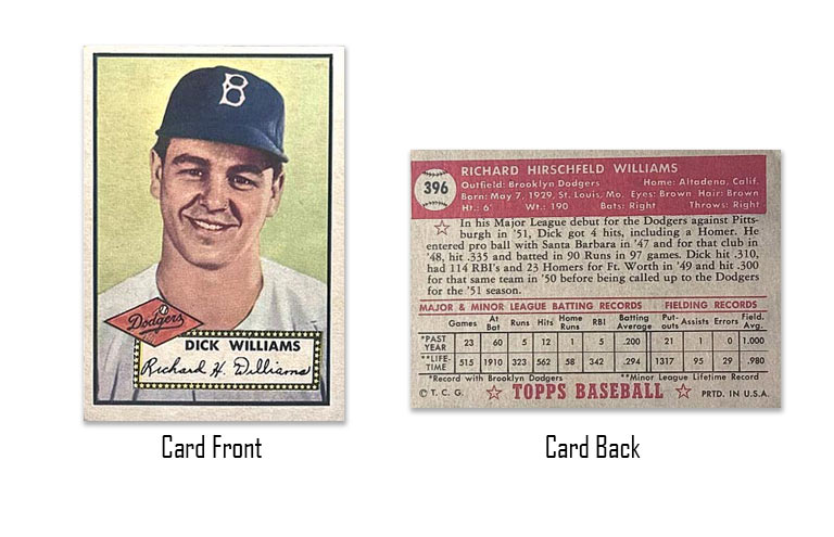 1952 Topps Dick Williams Rookie Card #396