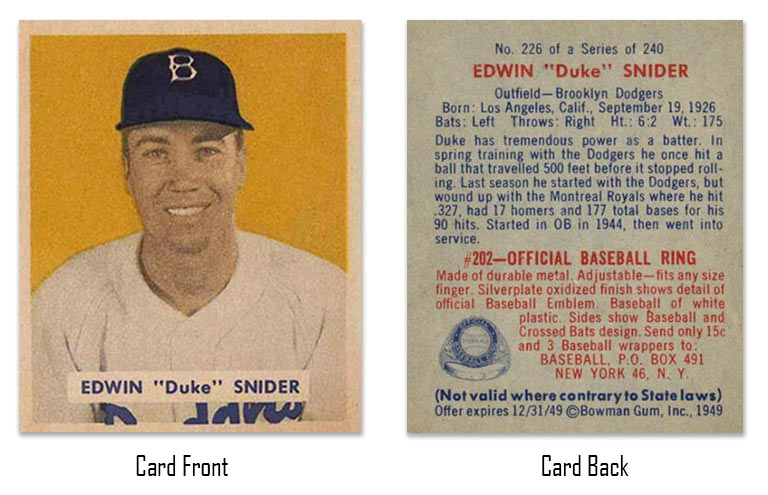 1949 Bowman Duke Snider baseball card