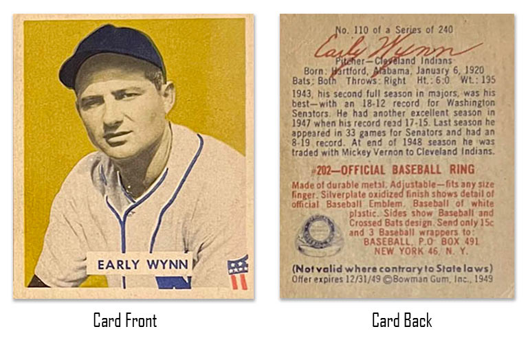 1949 Bowman Early Wynn baseball card