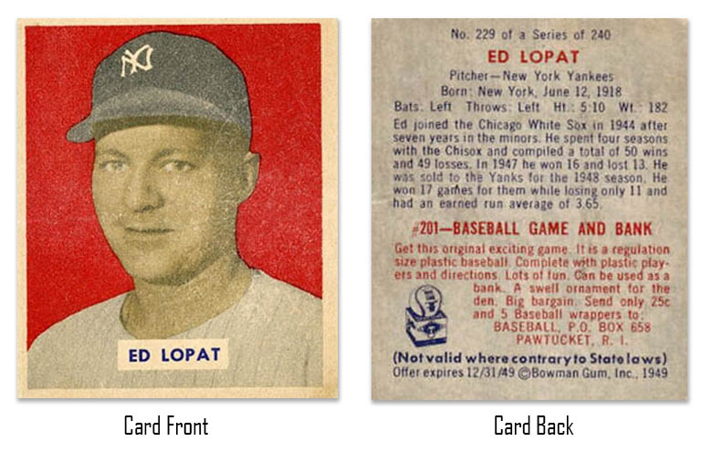 1949 Bowman Ed Lopat baseball card