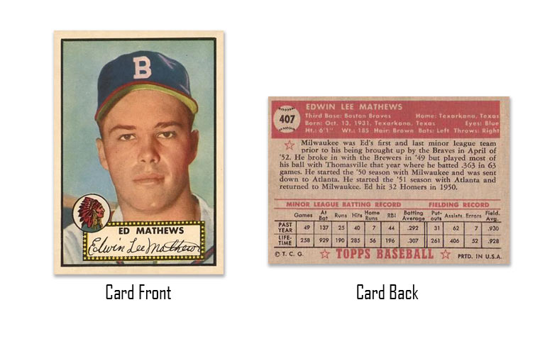 1952 Topps Eddie Mathews Rookie Card #407