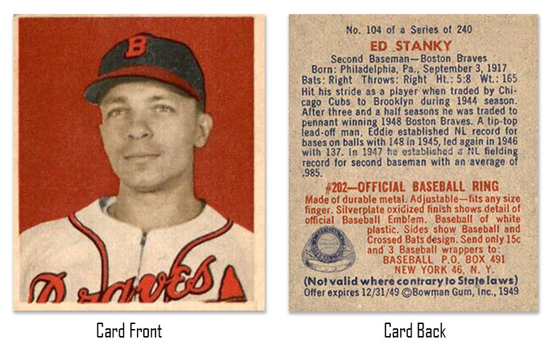 1949 BowmanEd Stanky baseball card