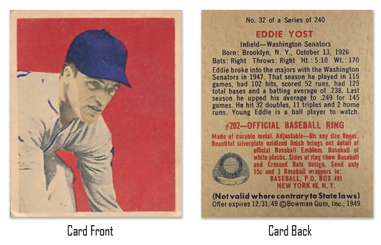 1949 Bowman Eddie Yost baseball card