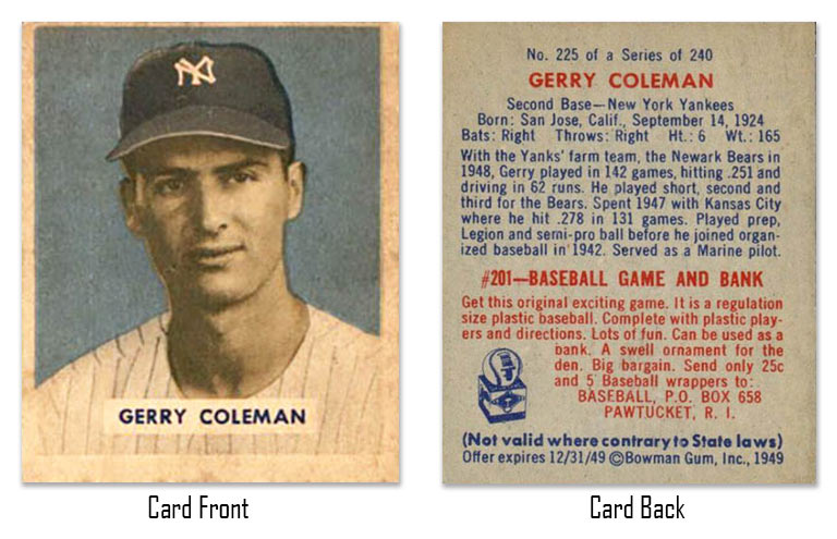 1949 Bowman Gerry Coleman baseball card