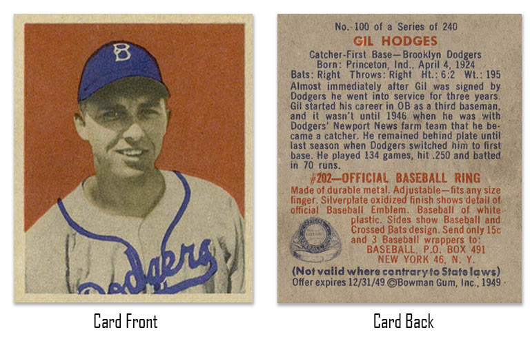 1949 Bowman Gil Hodges baseball card