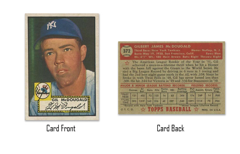 1952 Topps Gil McDougald Rookie Card #372