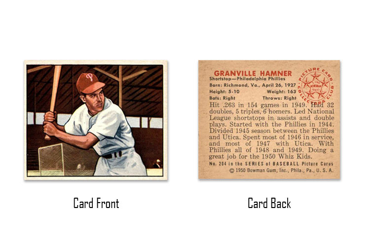 1950 Bowman baseball Granny Hamner rookie card