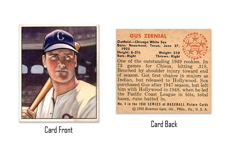 1950 Bowman baseball Gus Zernial rookie card