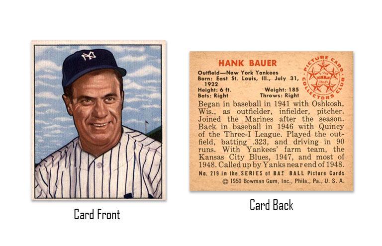 1950 Bowman baseball Hank Bauer rookie card