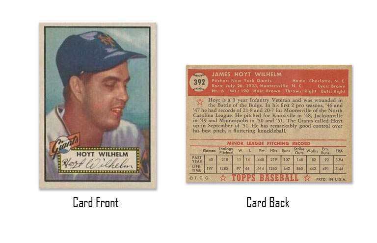 1952 Topps Hoyt Wilhelm Rookie Card #392